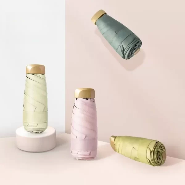 Mini parapluie Ultra léger à 5 plis, Compact, pour voyage, Protection contre le soleil et les UV, parapluie de poche avec poignée en caoutchouc, 1 pièce – Image 3