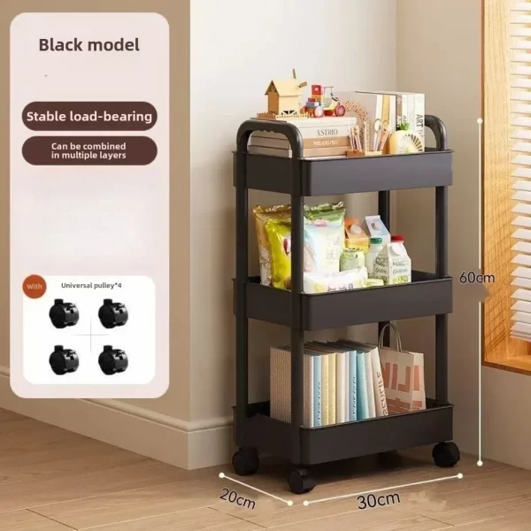 Chariot de rangement roulant blanc multifonctionnel, avec étagères ouvertes, pour salon, livres, cuisine, chambre à coucher, 2025 – Image 9