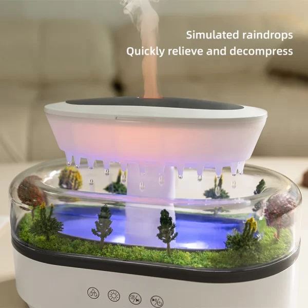 2024 Nouveau diffuseur d'aromathérapie de gouttes de pluie simulé Forest Green Landscape Humidificateur d'huile essentielle avec musique de bruit blanc naturel – Image 5