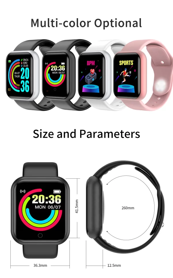 D20 montre intelligente Sport Fitness Tracker podomètre Smartwatch pour hommes femmes montre-bracelet numérique Y68 Pro6 cadeau – Image 8