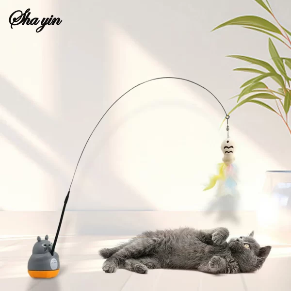 Bâton de pêche et de taquin pour petits chats, rotation à 360 degrés avec cloches à plumes et fil d'acier, 1 pièce – Image 2