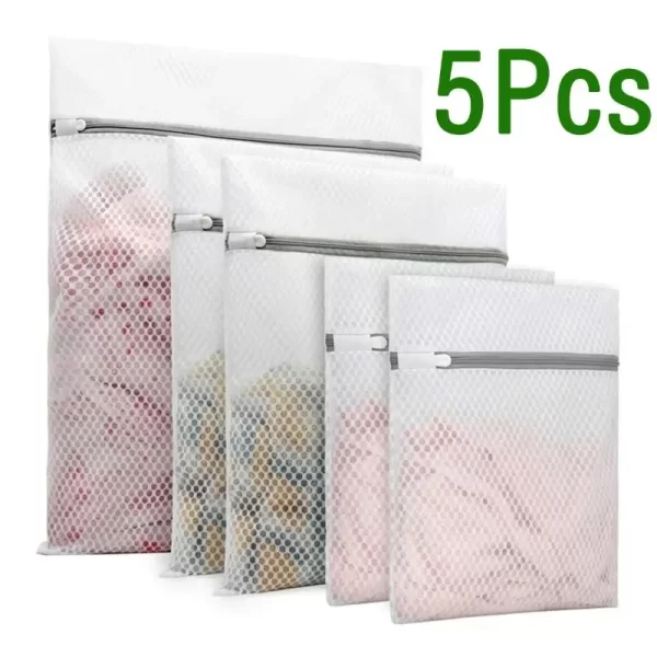 Sacs à linge en maille 5 pièces, sacs de rangement de linge en maille nid d'abeille durables, sac de Machines à laver réutilisables – Image 2