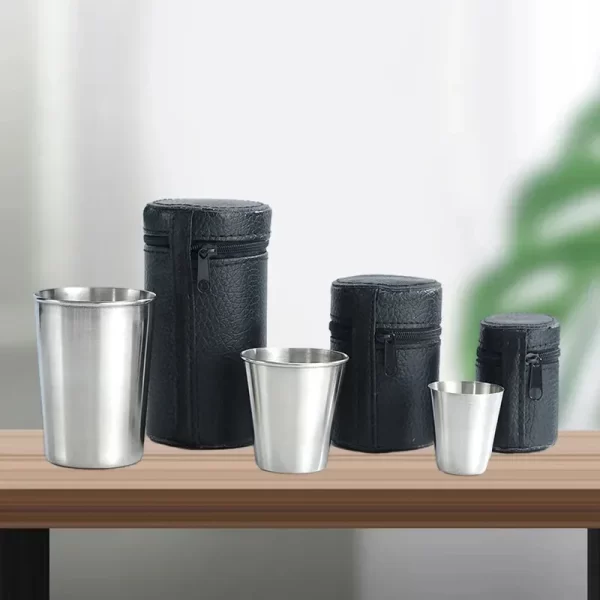 2025 4 pièces tasses en acier inoxydable de voyage en plein air Mini verres pour whisky vin avec étui verres portables 30 ml/70 ml/170 ml – Image 3