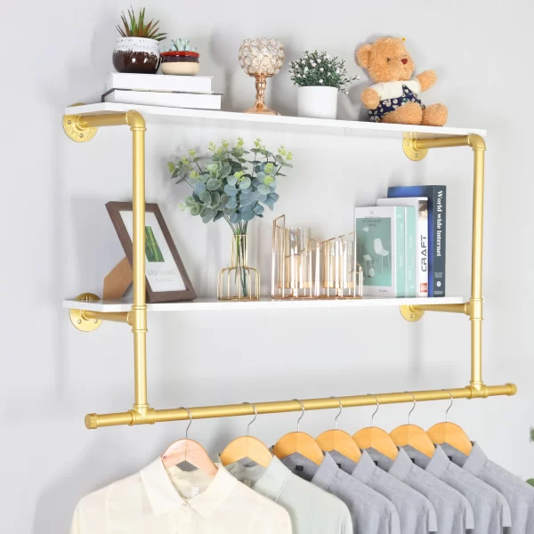 Étagère murale en bois T1 pour les vêtements de tuyaux industriels, étagères flottantes, étagère de détail T1 pour les vêtements T1 – Image 5