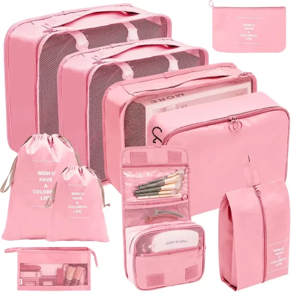 7 / 8 / 9 / 10 Pcs Set Voyage Organiseur Sacs de stockage Valise Emballage Cubes Set Cases Portable Vêtements Voyage Chaussures Tidy Pouch Folding – Image 4
