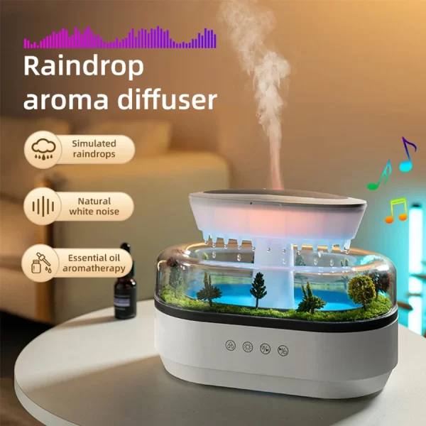 2024 Nouveau diffuseur d'aromathérapie de gouttes de pluie simulé Forest Green Landscape Humidificateur d'huile essentielle avec musique de bruit blanc naturel – Image 3
