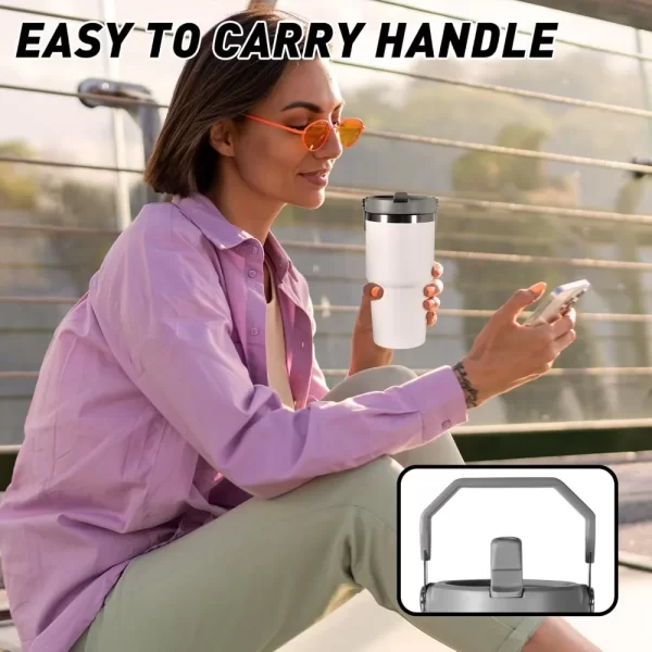 Tasse thermos en acier inoxydable de 30 Oz, matériau Tritan, poignée de ruban isolant sous vide Double couche, parfaite pour les boissons glacées et chaudes – Image 5