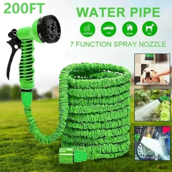 Tuyau magique haute pression extensible de 200 pieds, 7 fonctions de pulvérisation d'eau, pistolet, matériaux durables, outils d'arrosage de jardin domestique – Image 2