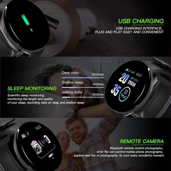 D18 montre intelligente hommes femmes Smartwatch pression artérielle étanche montres numériques sport Fitness Tracker montre pour bracelet de montre apple – Image 4