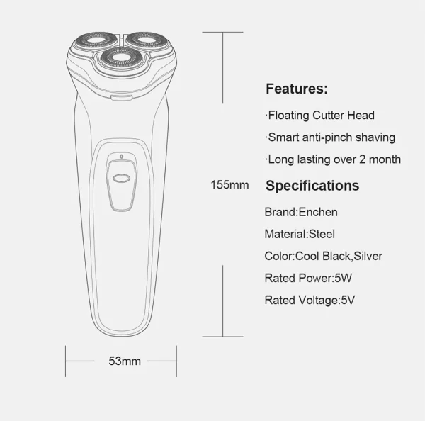 ENCHEN Blackstone Électrique Rasoir Rotatif pour Hommes 3D Flottant Lame Lavable Type-c USB Rechargeable Rasage Barbe Machine – Image 7