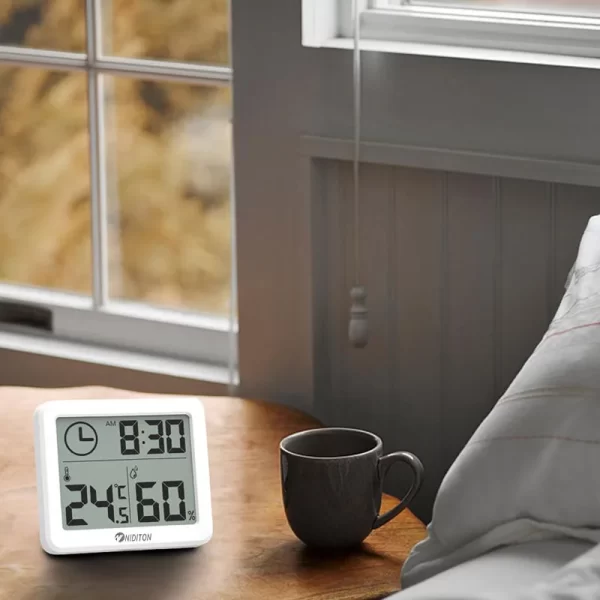Horloge numérique horloge de bureau avec température humidité horloges murales pour la maison cuisine bureau décorations de bureau NIDITON – Image 3