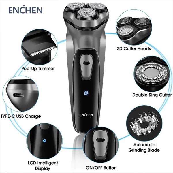 ENCHEN Blackstone Électrique Rasoir Rotatif pour Hommes 3D Flottant Lame Lavable Type-c USB Rechargeable Rasage Barbe Machine – Image 2