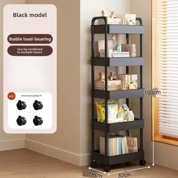 Chariot de rangement roulant blanc multifonctionnel, avec étagères ouvertes, pour salon, livres, cuisine, chambre à coucher, 2025 – Image 6