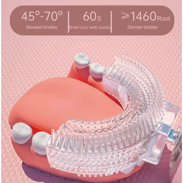 Brosse à dents électrique en forme de U pour enfants, brosse à dents en silicone intelligente pour enfants, brosse à dents sonique aste automatique, Leuven Cartoon, 360 – Image 4