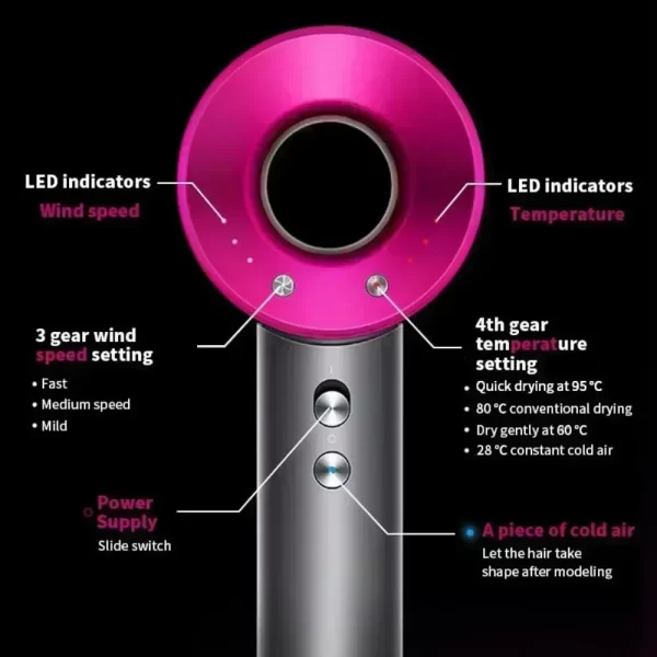 Séche-cheveux professionnel 5 en 1, avec fonctionnalité d'air chaud et froid - Outil de coiffage léger et thermostatique pour les cheveux lisses – Image 5