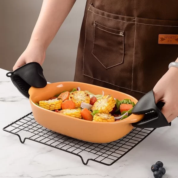 Mitaines de four en Silicone, 2 pièces, résistantes à la chaleur, Anti-brûlure, antidérapantes, Clips, support de Pot, cuisson, gants de four – Image 9