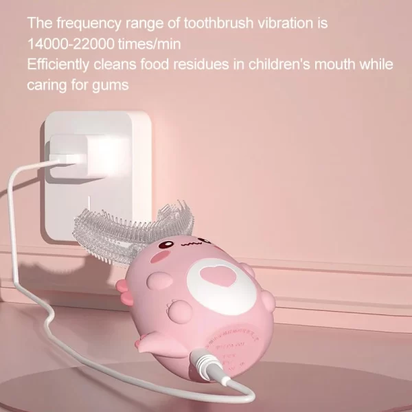Brosse à dents électrique en forme de U pour enfants, brosse à dents en silicone intelligente pour enfants, brosse à dents sonique aste automatique, Leuven Cartoon, 360 – Image 5