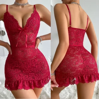 Ensemble de Lingerie Sexy en dentelle, vêtements de nuit érotiques sans entrejambe, pyjama, robe de nuit en dentelle, chemise de nuit, string