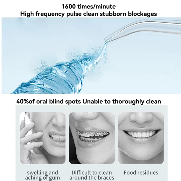 Irrigateur buccal, 3 Modes de nettoyage, Portable, Rechargeable, étanche IP65, fil dentaire, blanchiment des dents, Jet, 200ML – Image 3
