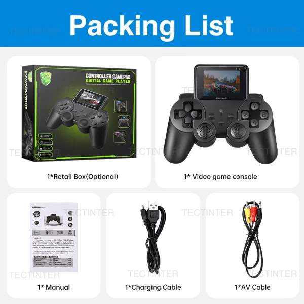 S10 Consoles de jeux vidéo portables Manette de jeu 2.4 pouces Jeux de 520 intégrés Contrôleur de jeu de poche AV Contrôle de sortie pour enfants Cadeaux – Image 6