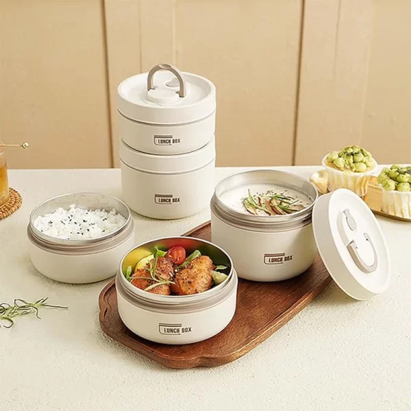 Ensemble de récipients à déjeuner isolés portables avec boîte à déjeuner thermique 3 récipients à déjeuner empilables séparés pour enfants adultes – Image 2