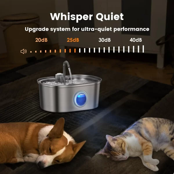 La fenêtre de distributeur d'eau pour chat en acier inoxydable de 3,2 L a un niveau d'eau, qui peut être observée, adaptée à de nombreux chats et de chiens – Image 3