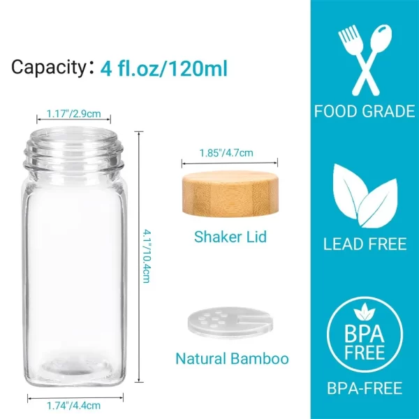 Pots à épices en verre avec légumes en bambou, avec autocollants minimalistes, entonnoir pliable, ensemble de pots de cuisine, 12 pièces – Image 6