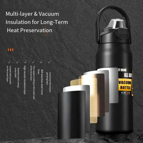 Pot isolant thermos de grande capacité en acier inoxydable, double boisson, pot thermos portable, grand ventre, tasse de sport d'alpinisme – Image 3