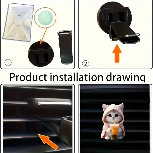 Charmant chat acrylique voiture aromathérapie, parfum durable, clip de ventilation, décorative et aromathérapie – Image 6