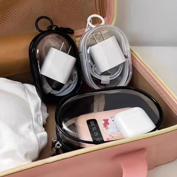 Boîte de stockage de câble de données multifonctionnelle Clear Outdoor Travel Casque de stockage de sac de stockage de câble de données rond – Image 3
