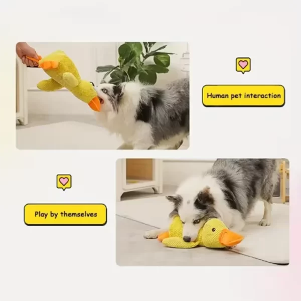 Chien endormi avec un chien câlin canard jouets pour soulager l'ennui du petit canard jaune animal de compagnie interactif en peluche poupée fournitures pour animaux de compagnie – Image 8