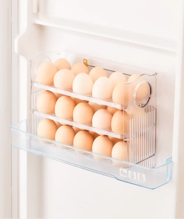 Boîte de rangement pour réfrigérateur d'œufs de cuisine de grande capacité, organisateur de plateau à œufs multicouche Portable, porte-œufs pratique à ouverture/fermeture – Image 8