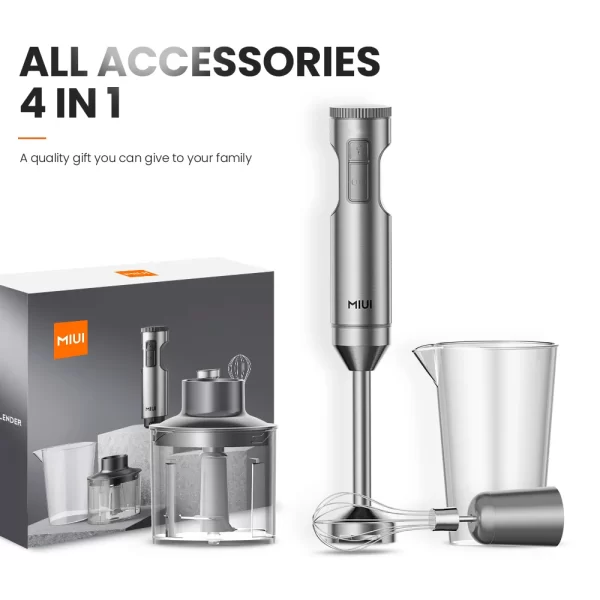 MIUI mélangeur à Immersion manuel 1000W puissant 4 en 1, mélangeur alimentaire en acier inoxydable, bécher de mélange de 700ml, processeur 500ml, fouet – Image 9