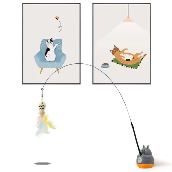 Bâton de pêche et de taquin pour petits chats, rotation à 360 degrés avec cloches à plumes et fil d'acier, 1 pièce – Image 3