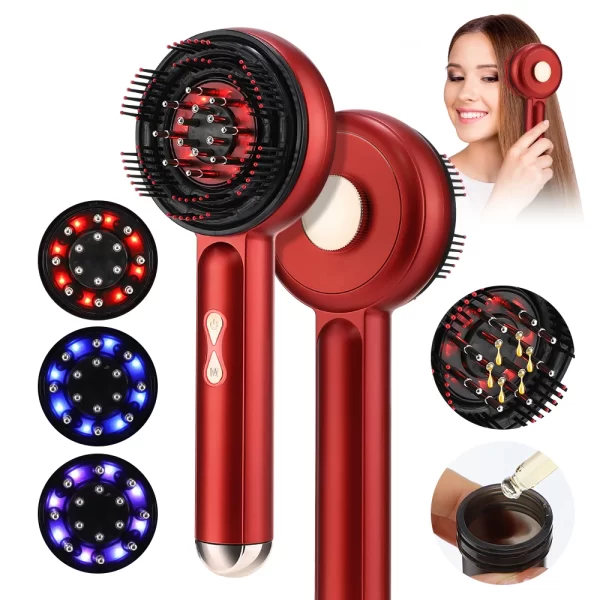 Brosse électrique de repousse des cheveux avec Machine à lumière infrarouge, Point d'acupuncture, Massage du cuir chevelu, exercice Anti-perte de cheveux, peignes à récurer les cheveux – Image 13