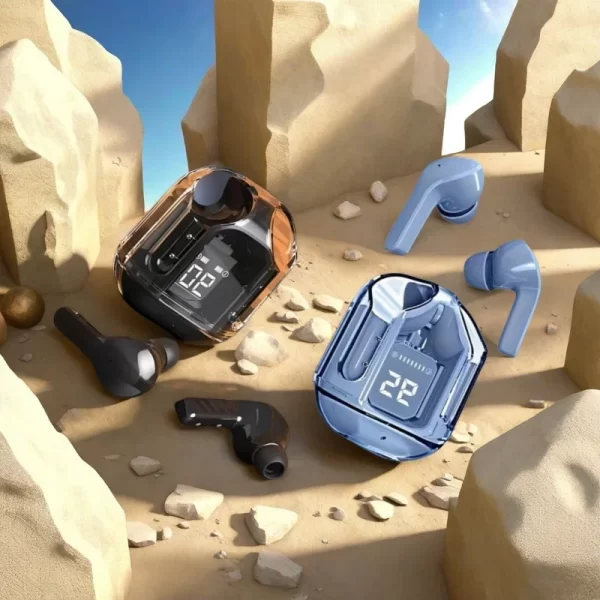 T2 Tws Casque Bluetooth sans fil Casques sans fil transparents Écouteurs à affichage numérique Power Sound Stéréo pour Smartphones – Image 3