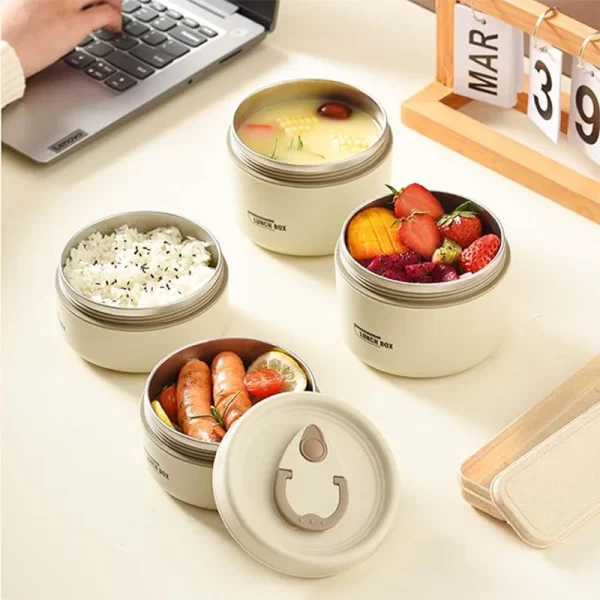 Ensemble de récipients à déjeuner isolés portables avec boîte à déjeuner thermique 3 récipients à déjeuner empilables séparés pour enfants adultes – Image 6