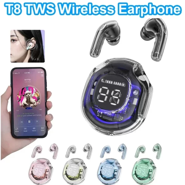 T8 Casque Bluetooth sans fil Casques Bluetooth sans fil LED Power Digital Display Sound Stéréo Casques sans fil pour Xiaomi – Image 9