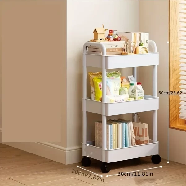 Chariot de rangement roulant blanc multifonctionnel, avec étagères ouvertes, pour salon, livres, cuisine, chambre à coucher, 2025 – Image 8
