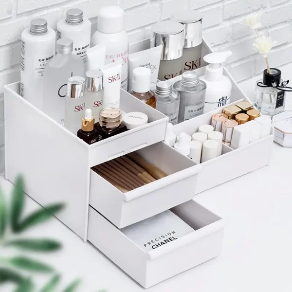1pc Blanc nouveau tiroir maquillage boîte de stockage Dormitory Finition étagère en plastique Cosmétiques soins de la peau Dressing Table de bureau – Image 5