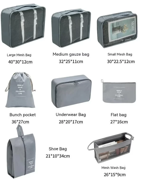 7 / 8 / 9 / 10 Pcs Set Voyage Organiseur Sacs de stockage Valise Emballage Cubes Set Cases Portable Vêtements Voyage Chaussures Tidy Pouch Folding – Image 8