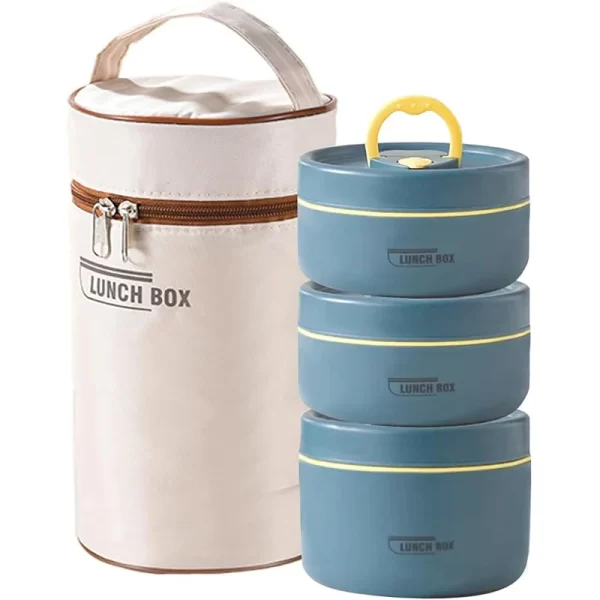 Ensemble de récipients à déjeuner isolés portables avec boîte à déjeuner thermique 3 récipients à déjeuner empilables séparés pour enfants adultes – Image 9