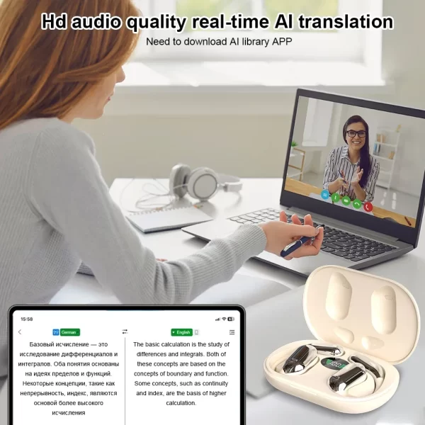 Écouteurs traducteur AI 3 en 1, 144 langues, suppression du bruit, casque Bluetooth 5.3, traducteur instantané, voix intelligente en temps réel – Image 3