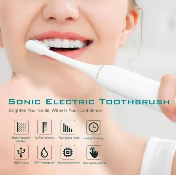 Brosse à dents électrique sonique pour adultes, étanche IPX7, tête de brosse DuPont, aste par USB, livres morts élevés, 6 modes de livres – Image 3