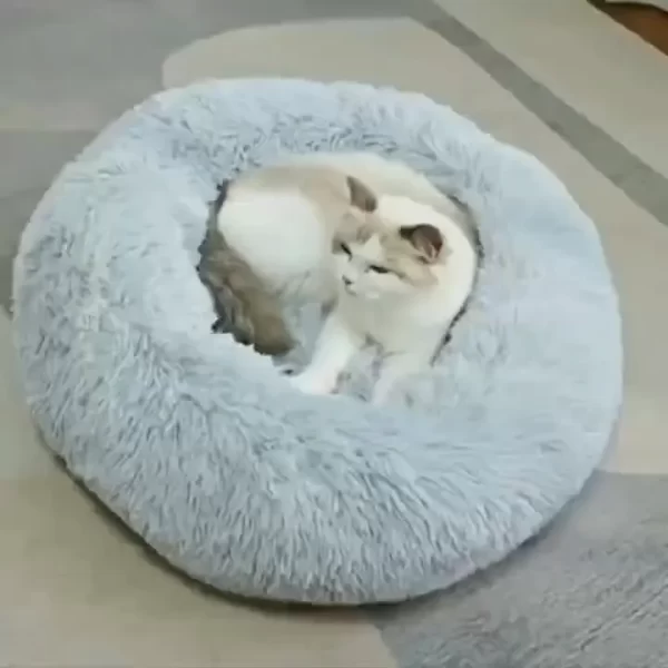 Lit en peluche rayé confortable pour animaux de compagnie, adapté aux chats et aux chiens, nid rond chaud et pour dormir en profondeur, remplissage, gris, doux, intérieur, 1 pièce – Image 6