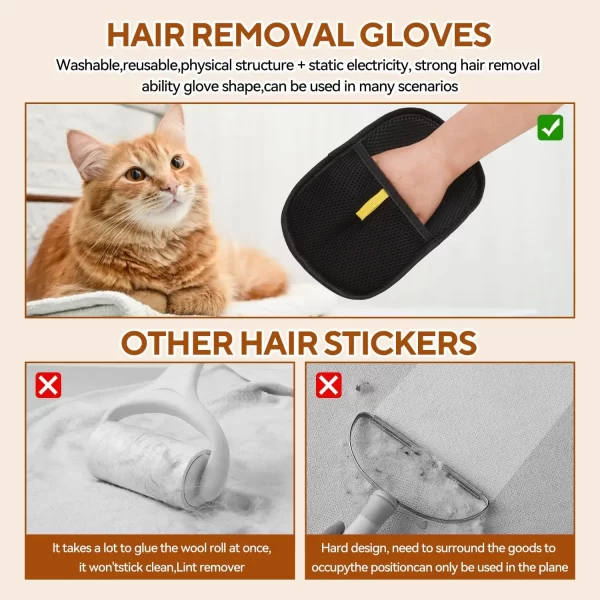 Outil d'épilation pour animaux de compagnie, gants d'élimination statique réutilisables, gants de toilettage Double face pour animaux de compagnie, élimine les poils de fourrure d'animaux pour tapis – Image 5