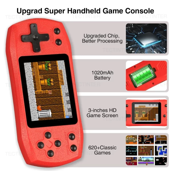 Console de jeux vidéo rétro intégrée, 620 jeux classiques, lecteur de jeux portable de 2,4 pouces, console rechargeable, sortie AV – Image 4