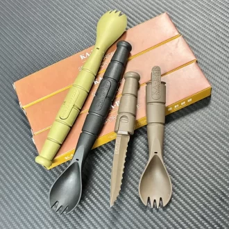 Mini ensemble de couverts tactiques EDC, outil multifonction d'extérieur, fourchette cuillère couteau Combo Camping randonnée équipement essentiel