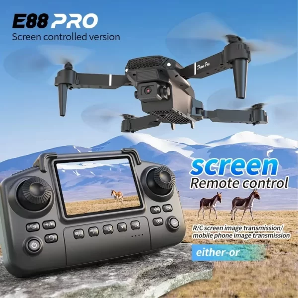 Drone professionnel E88 PRO 8K HD, caméra grand Angle, WiFi FPV, maintien en hauteur, pliable, RC, hélicoptère Quadrotor, jouets pour enfants – Image 4
