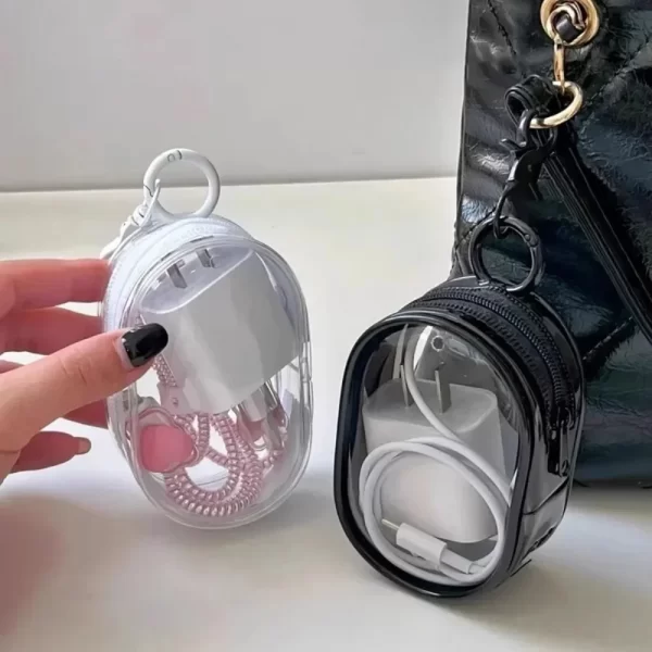 Boîte de stockage de câble de données multifonctionnelle Clear Outdoor Travel Casque de stockage de sac de stockage de câble de données rond – Image 2